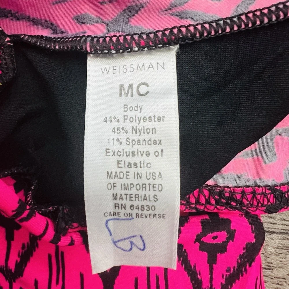 Weissman One Leg Arm Dance Costume Size M Hot Pink Black Cutout Biketard Unitard